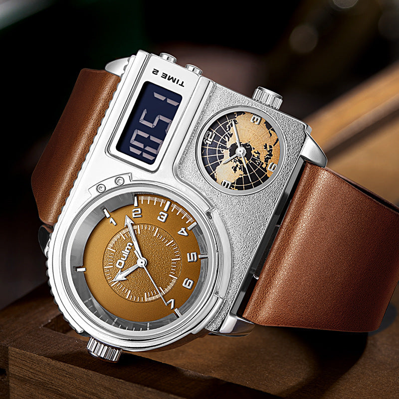 Grosse Quarzuhr mit Lederarmband für Herren – Bild 3 | LuxeStyle