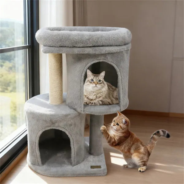 Kompakter Katzenbaum mit 2 Höhlen & Sisal-Kratzstämmen