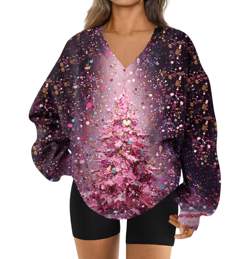 3D-Print V-Ausschnitt Sweatshirt für Damen