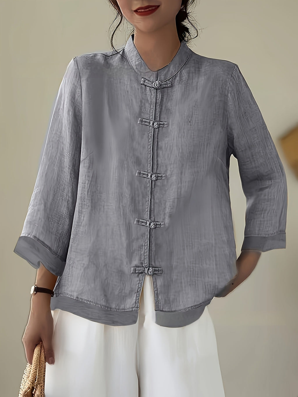 Chinesisches Patchwork-Shirt mit Knopfleiste – Bild 8 | LuxeStyle