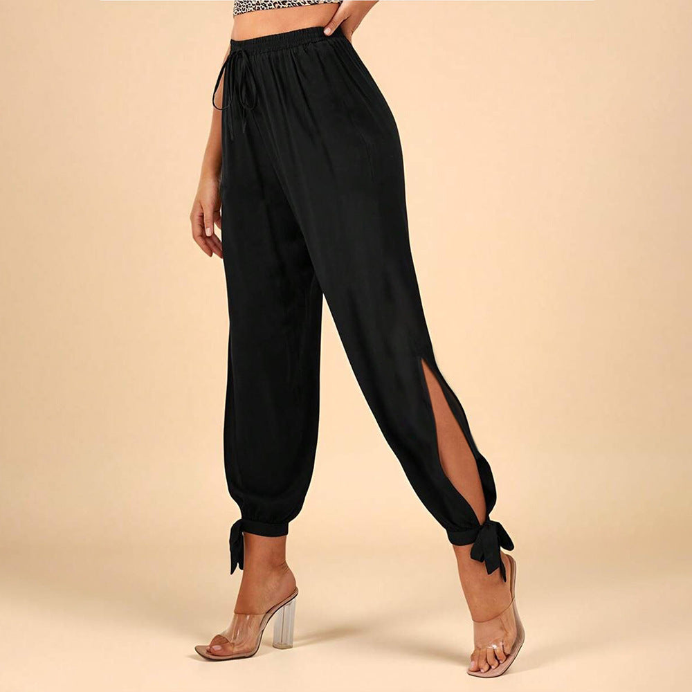 High-Waist Haremshose mit Schlitz und Bindebündchen