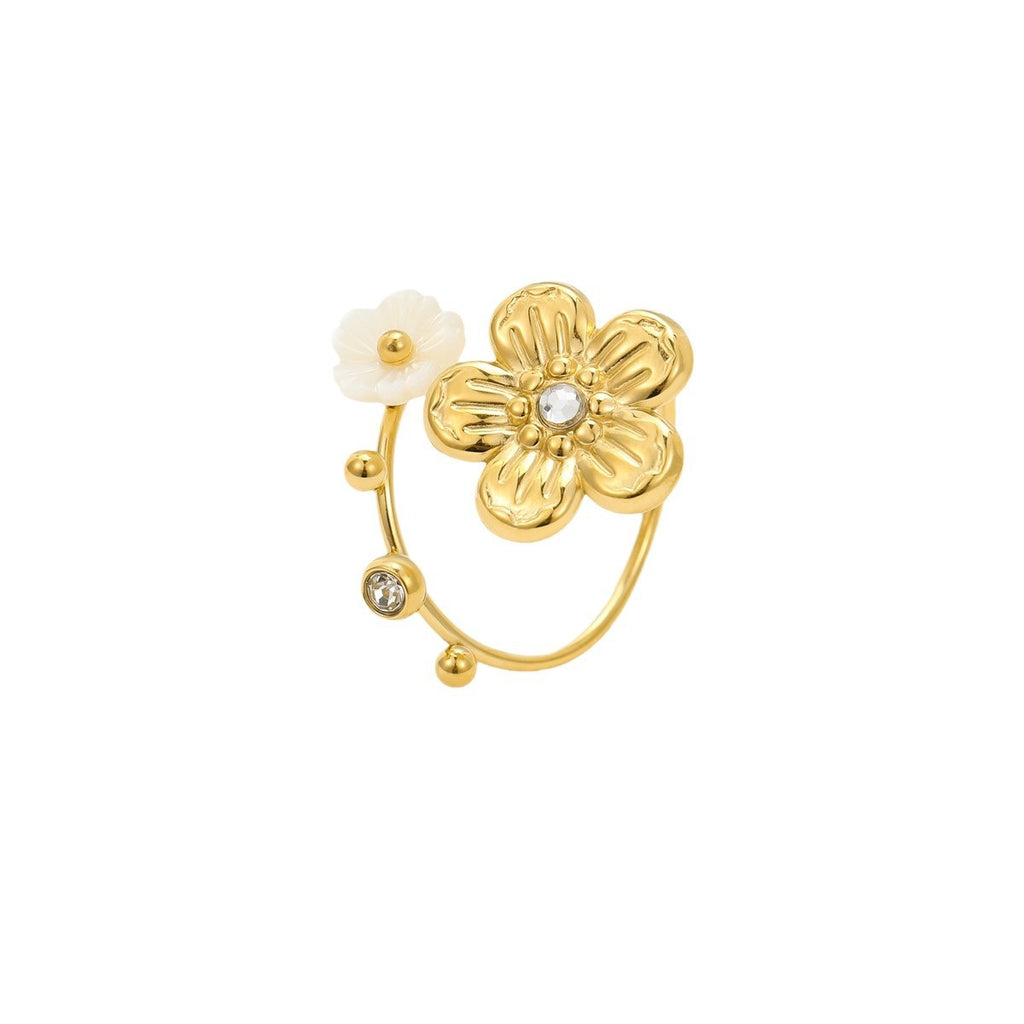 Eleganter Blumenring aus 18K vergoldetem Edelstahl