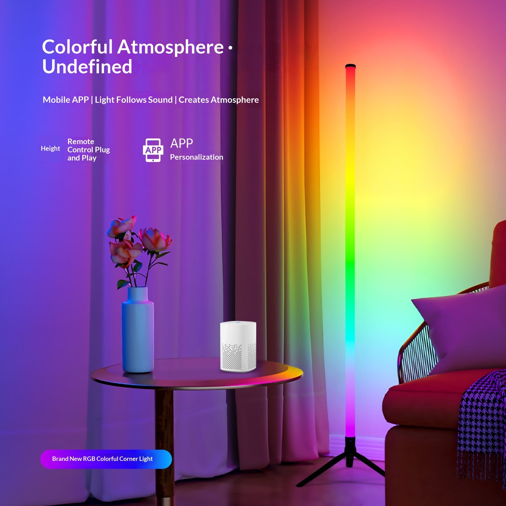 Iridescent RGB Stehleuchte mit Mikrofon