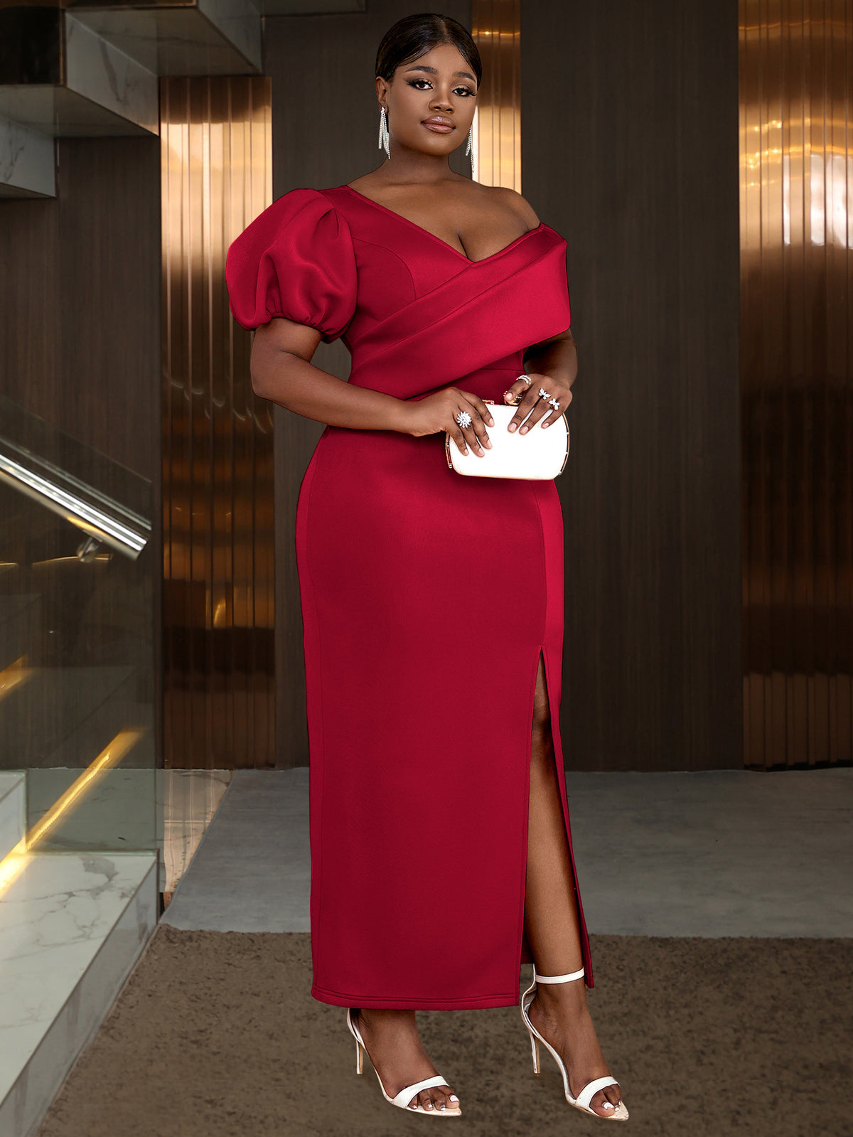 Damen-Kleid mit Schlitz und Off-Shoulder – Bild 5 | LuxeStyle