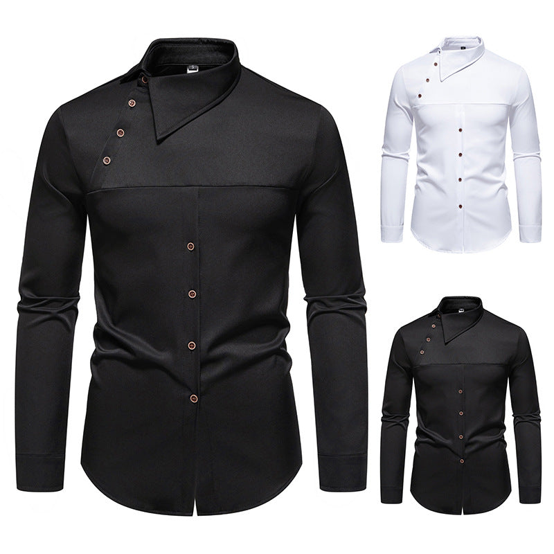 Herren Langarmhemd mit schräger Knopfleiste | LuxeStyle