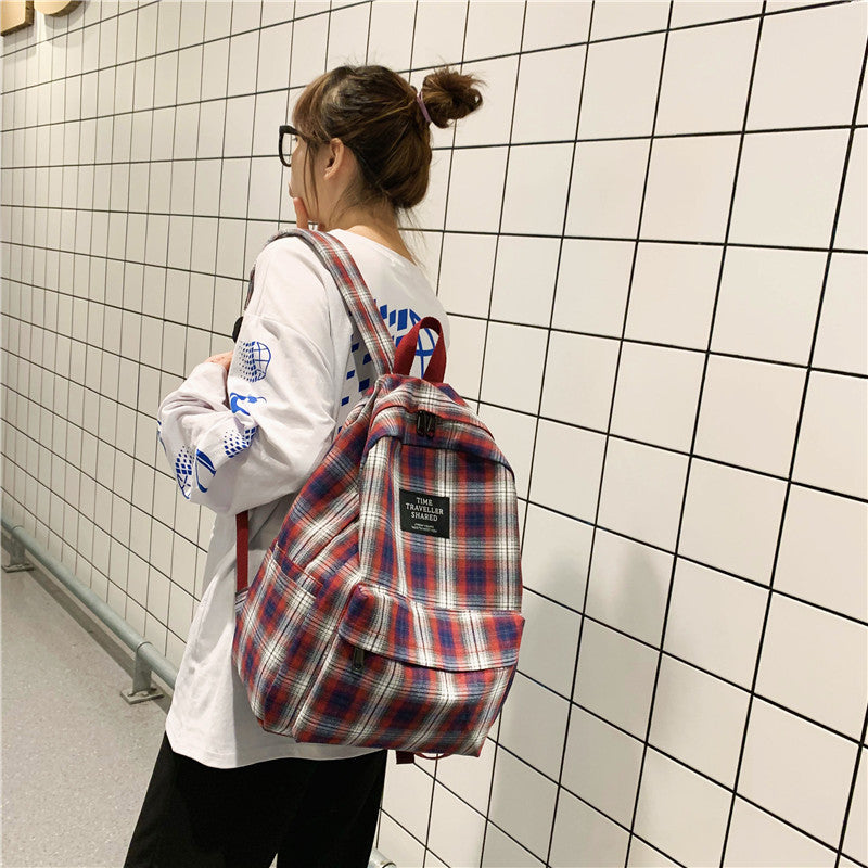 Koreanischer Plaid-Rucksack aus Canvas | LuxeStyle