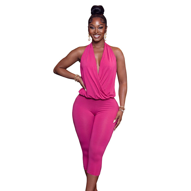 Ärmelloser Jumpsuit mit engem Oberteil und weitem Bein