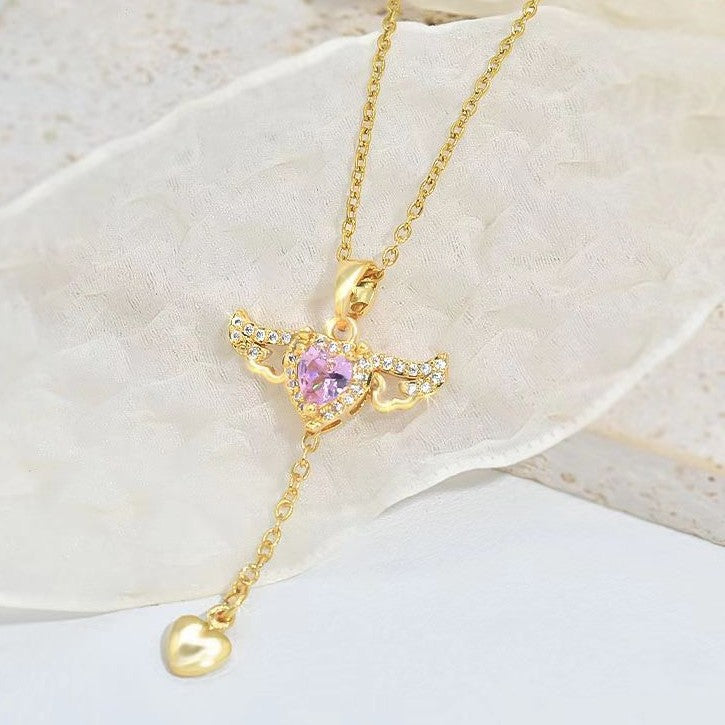 Cupid Herz Engel Flügel Halskette mit Zirkonia