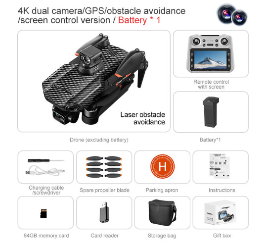 4K Drohne mit 3-Achsen-Gimbal & Hindernisvermeidung
