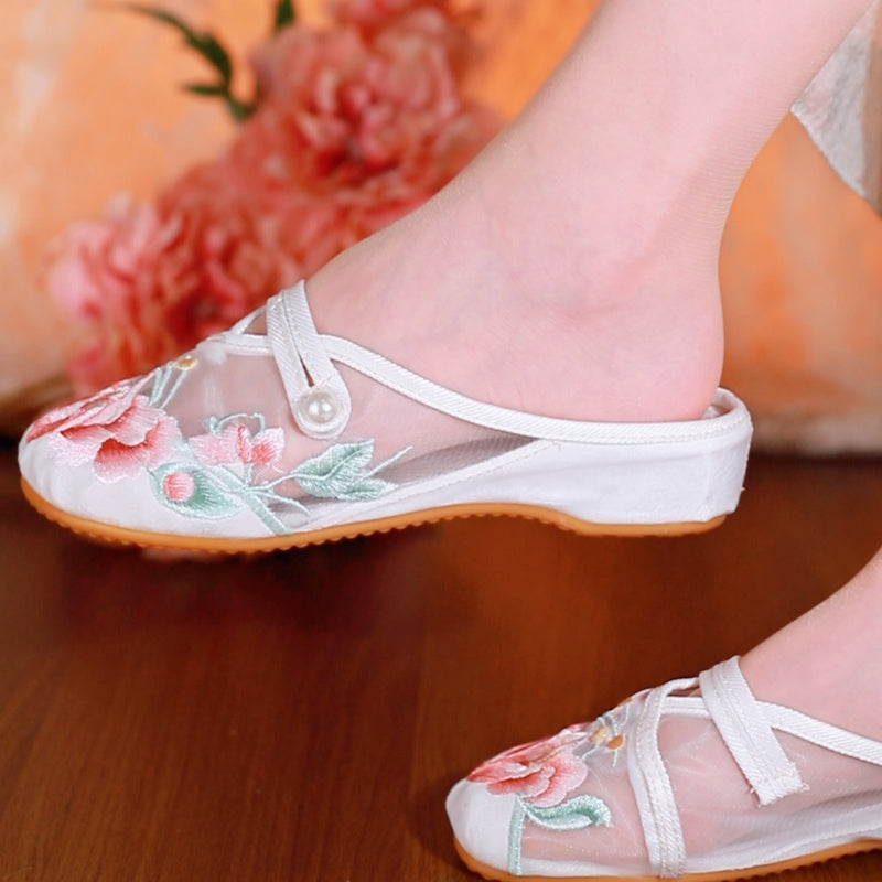 Sommer Mesh Sandalen mit Blumenstickerei