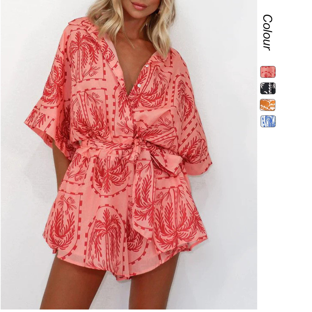 Jumpsuit mit geometrischem Print und Schnürung