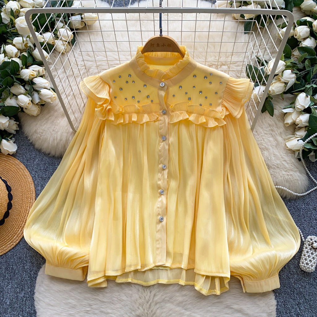 Gelbe Bluse mit Ruffles