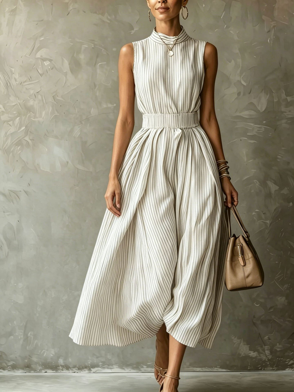 Ärmelloses Streifen-Kleid mit Taillenumspielung – Bild 4 | LuxeStyle