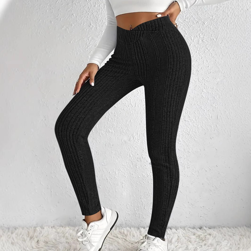 Gestreifte Rippenhose mit hohem Bund