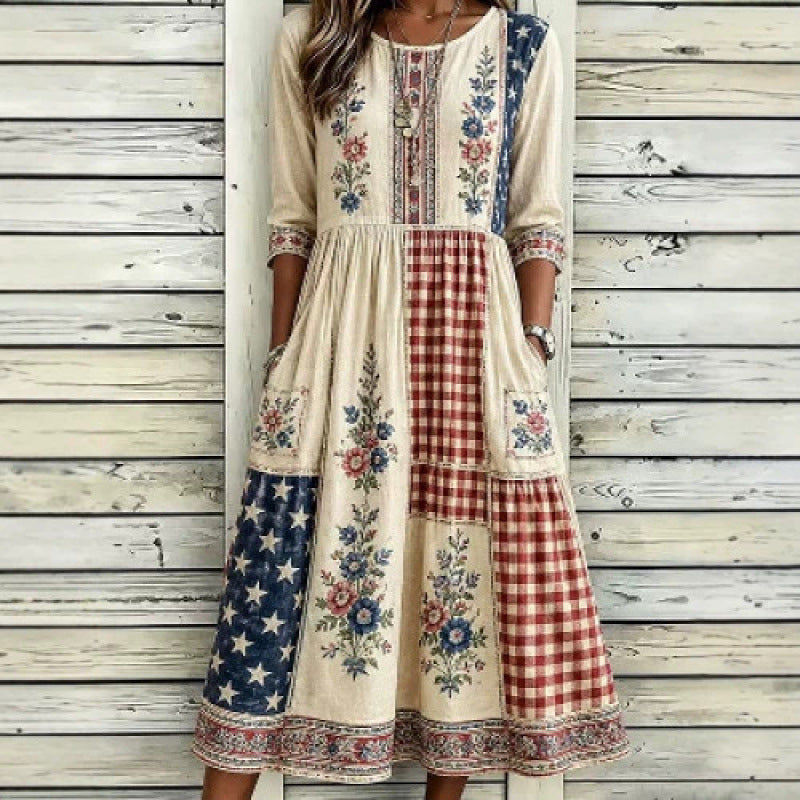 Besticktes Midikleid mit Rundhalsausschnitt