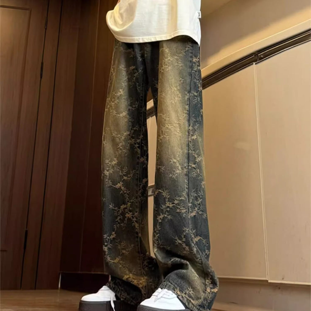 Retro Jacquard Denim Jeans für Herren
