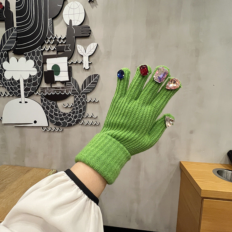 Strickhandschuhe mit Strass und Touchscreen-Funktion