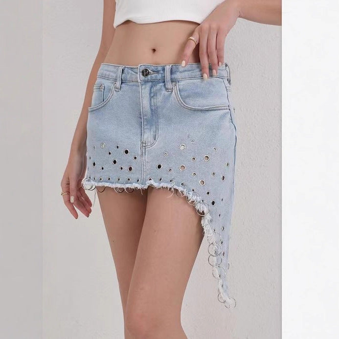 Denim Minirock mit asymmetrischem Saum