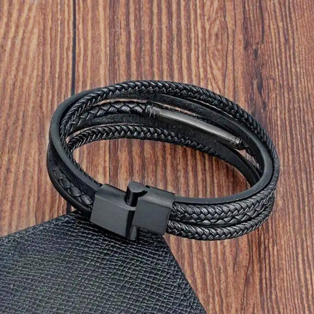 Doppellagiges Edelstahl-Lederarmband – Bild 4 | LuxeStyle