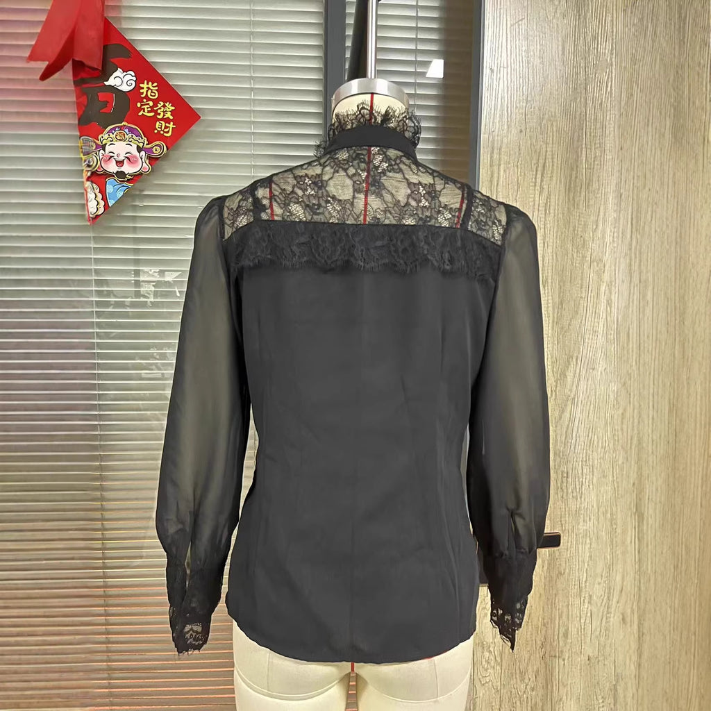 Leichte Bluse mit Spitze und langen Ärmeln – Bild 4 | LuxeStyle