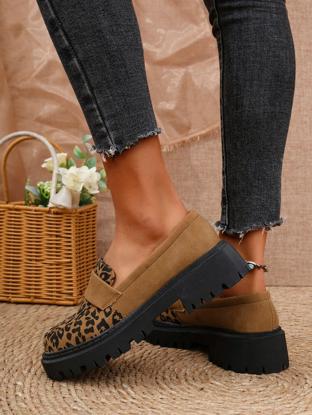 Leoparden-Loafer für Herren mit dicker Sohle