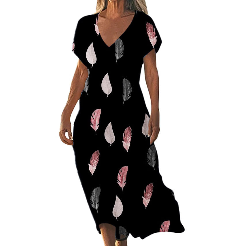 V-Ausschnitt Freizeitkleid Kurzarm