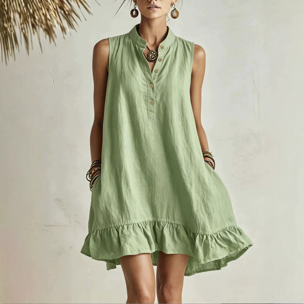 Leinen-Baumwoll-Kleid Ärmellos