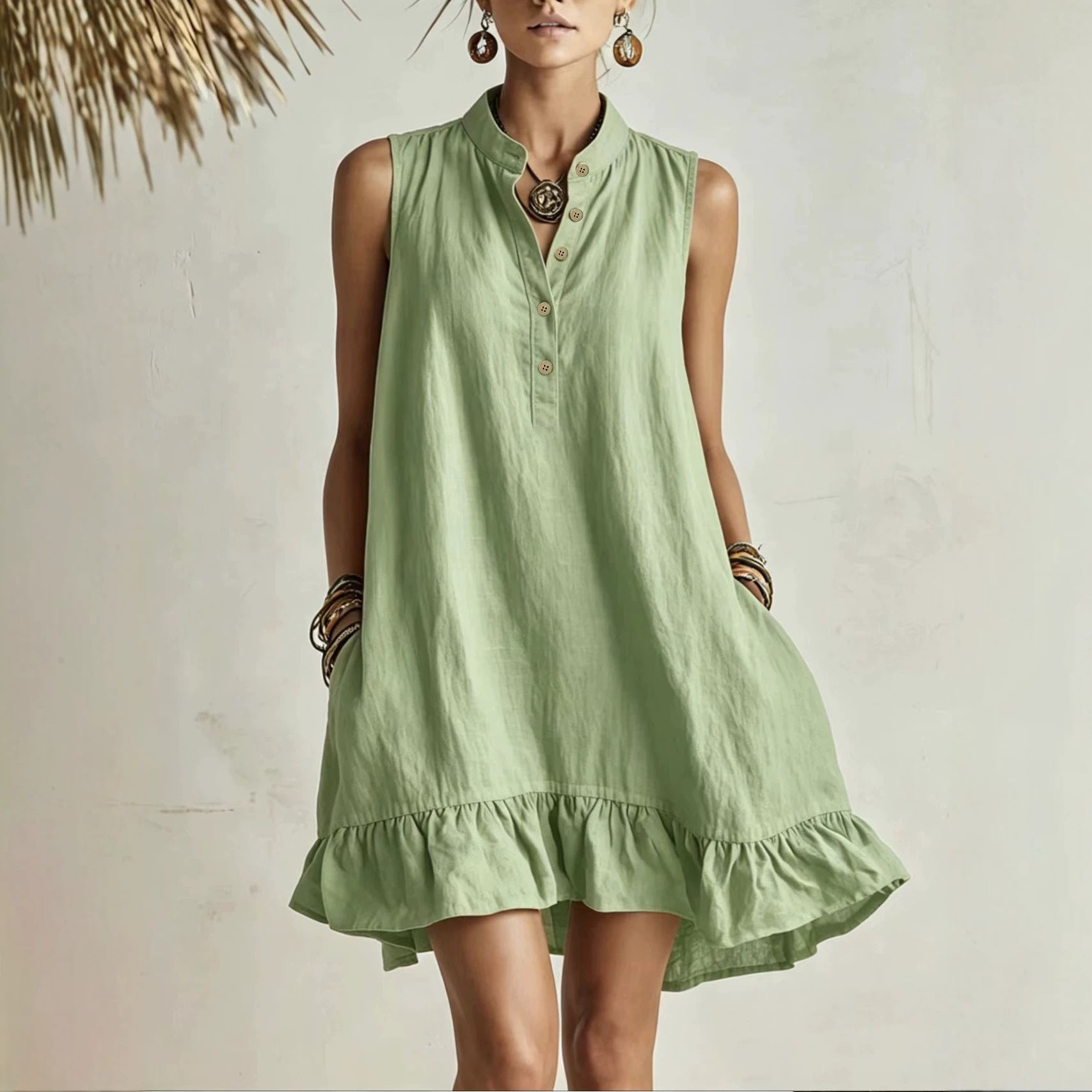 Leinen-Baumwoll-Kleid Ärmellos