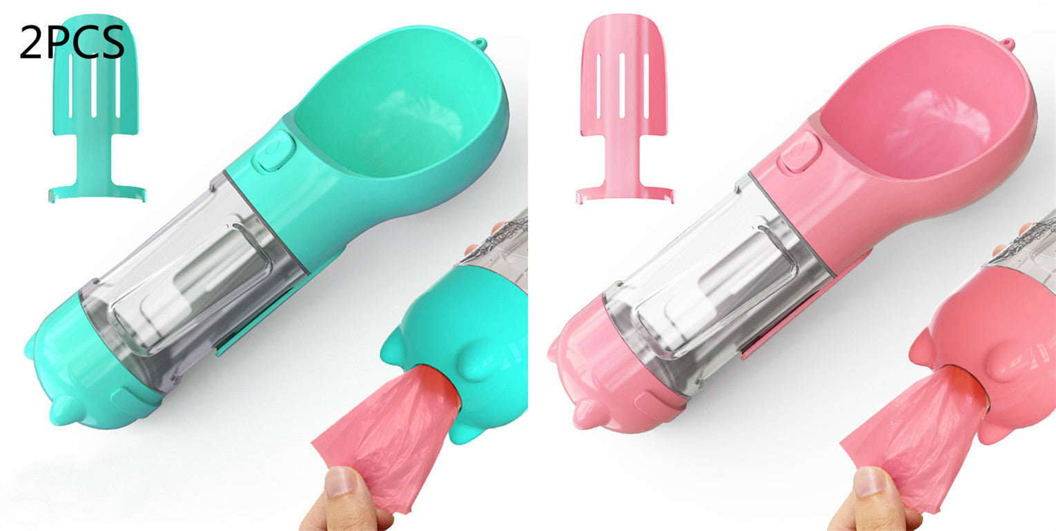 3-in-1 Hunde Trinkflasche mit Futterbox & Müllbeutel