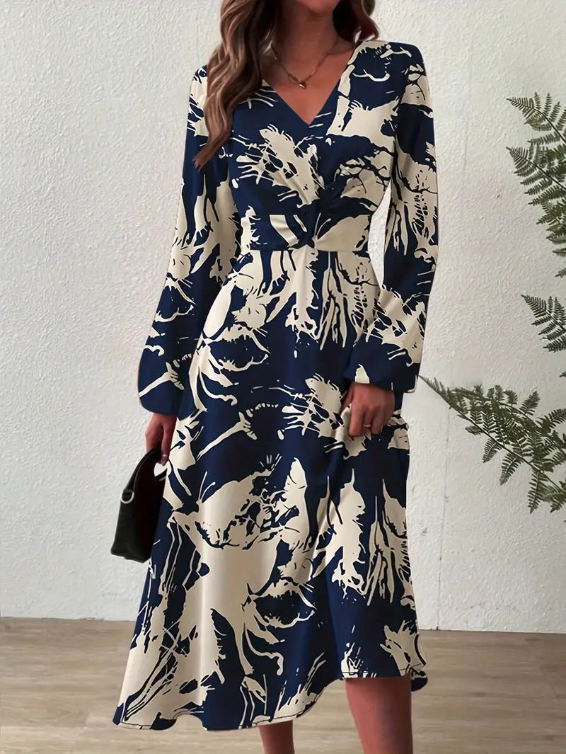 Elegantes V-Neck Maxikleid mit Print