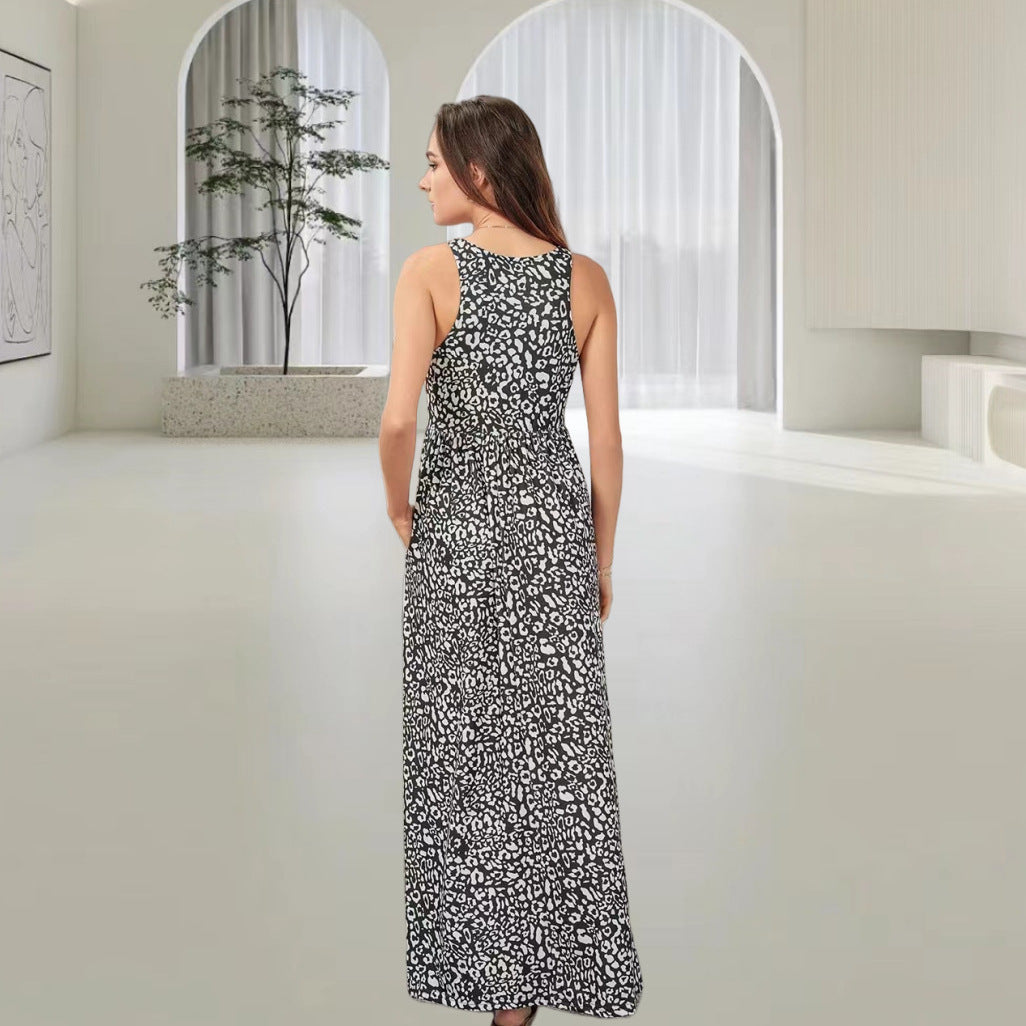 Gemustertes ärmelloses Maxikleid mit Rundhals