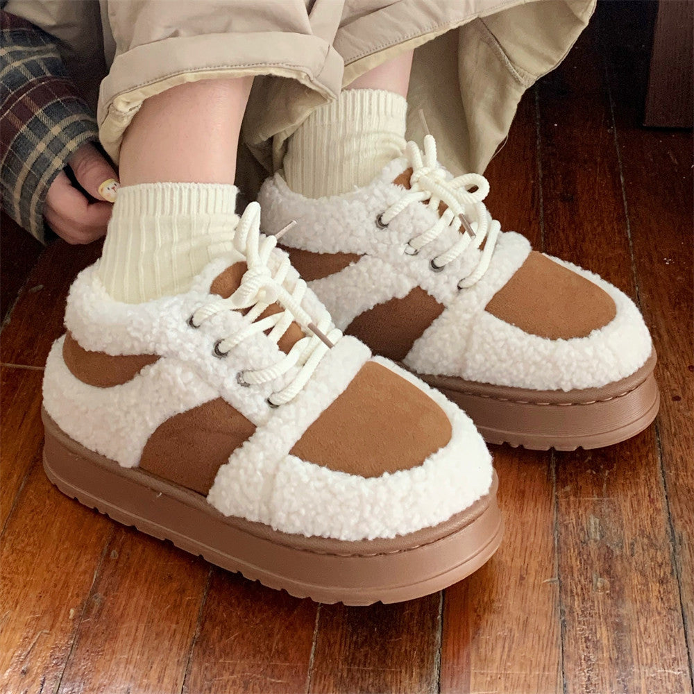 Farbblock Lammwoll-Sneaker-Boots