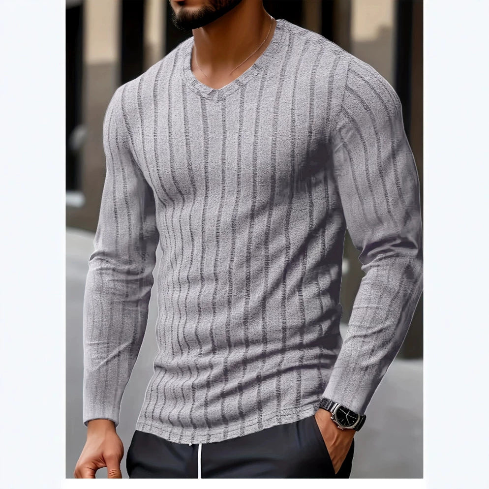 Herren V-Ausschnitt Strickpullover mit Streifen – Bild 8 | LuxeStyle