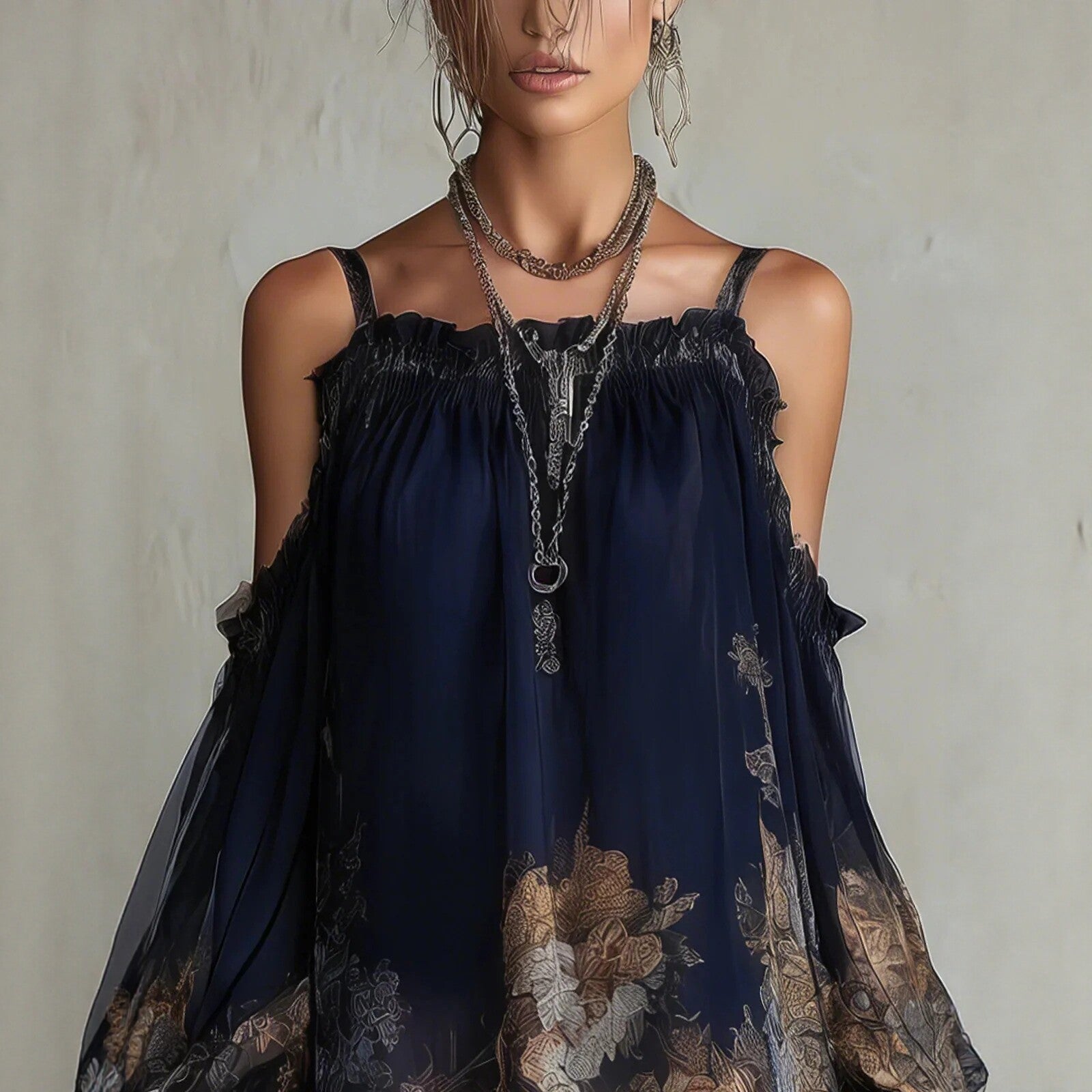 Boho-Minikleid mit Print und Volants