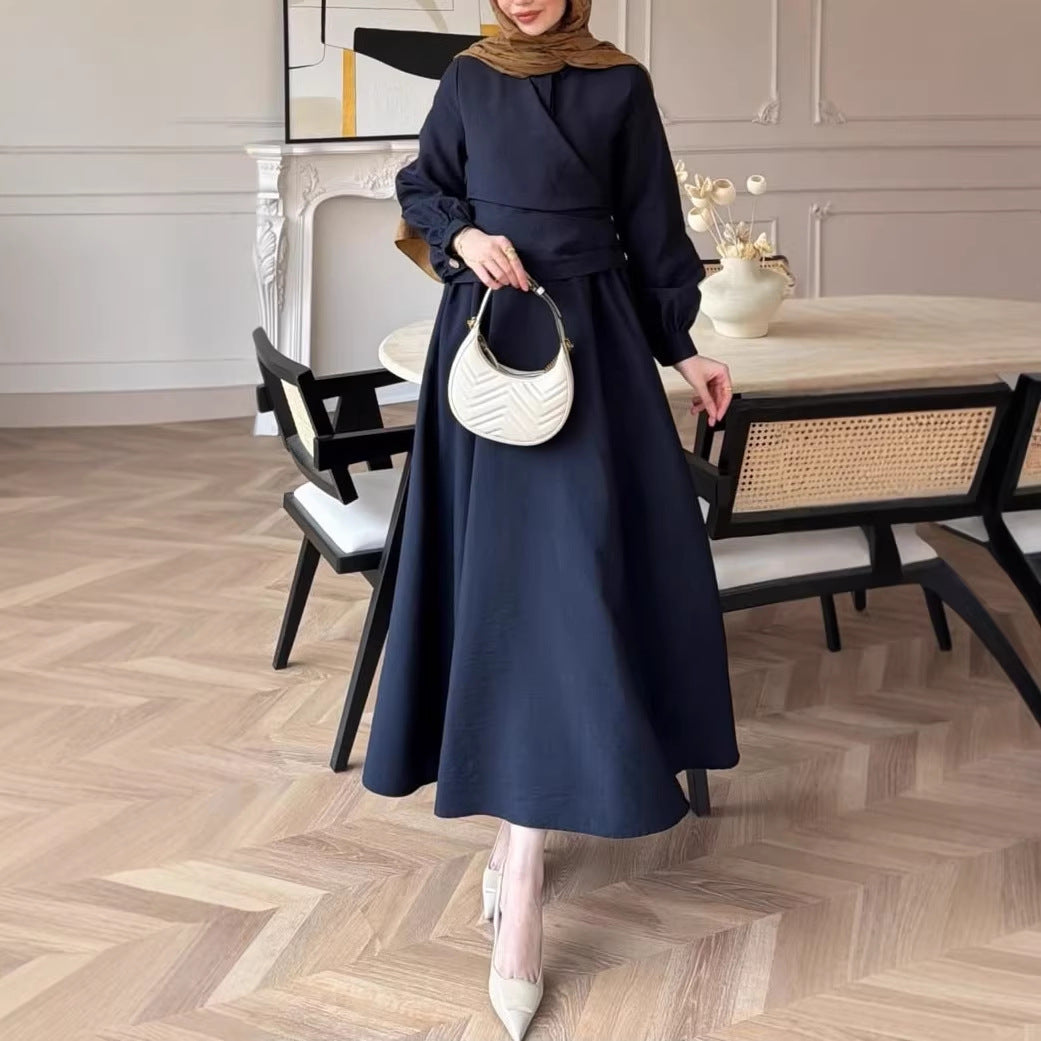 Damen Kleid mit Puffärmeln und Taillengürtel
