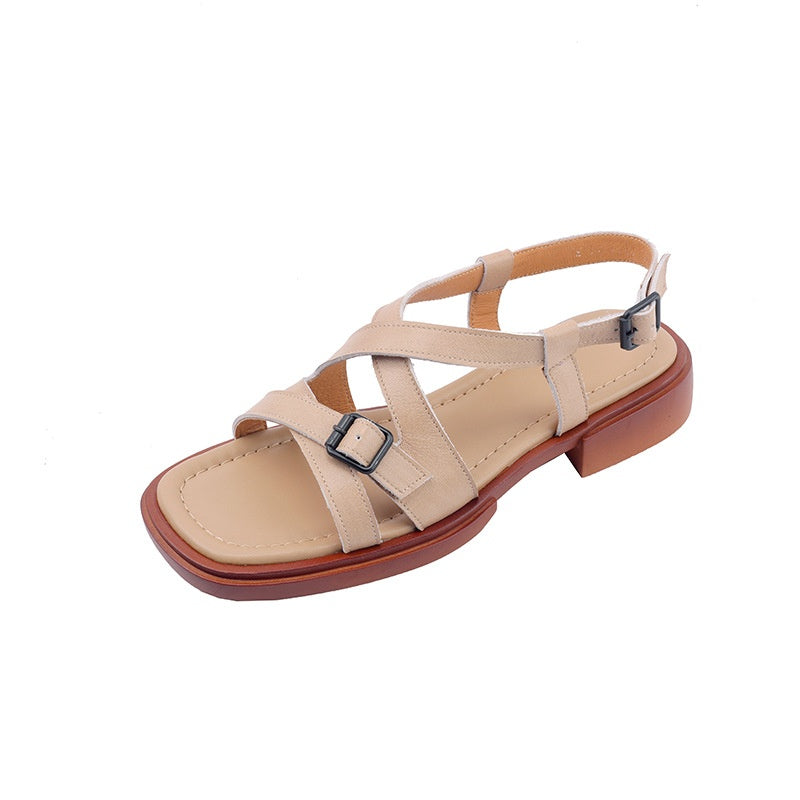 Retro Cross-Strap Sandalen aus echtem Leder – Bild 2 | LuxeStyle