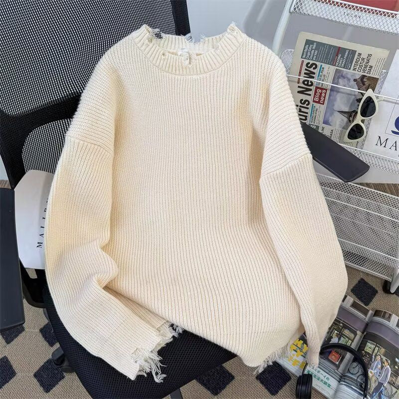 Gerippter Rundhals-Pullover für Herbst/Winter