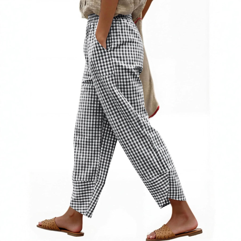 Karierte High-Waist Hose für Damen