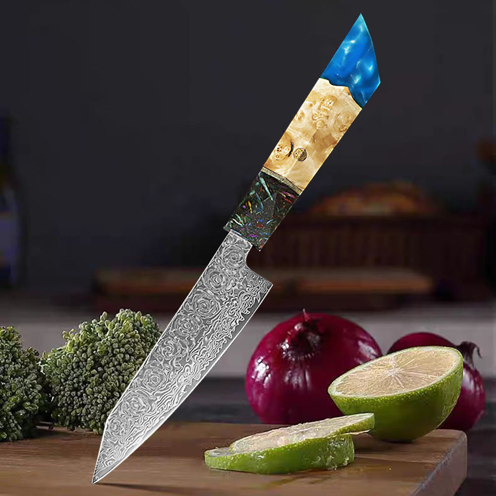 Damast Stahl Kochmesser mit Edelholzgriff