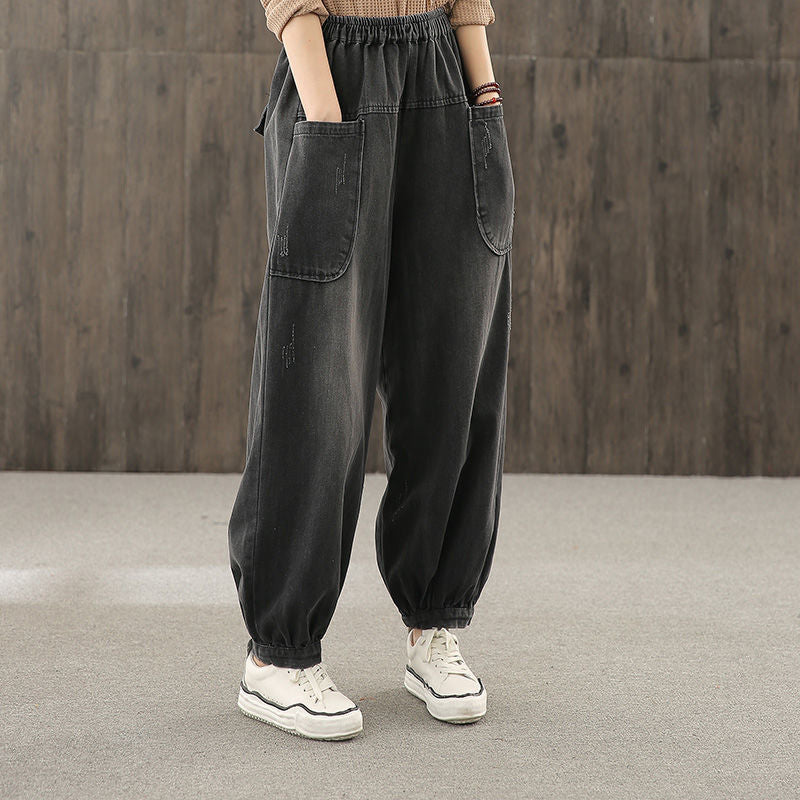 Loose Fit Cropped Jeans im Korean Style