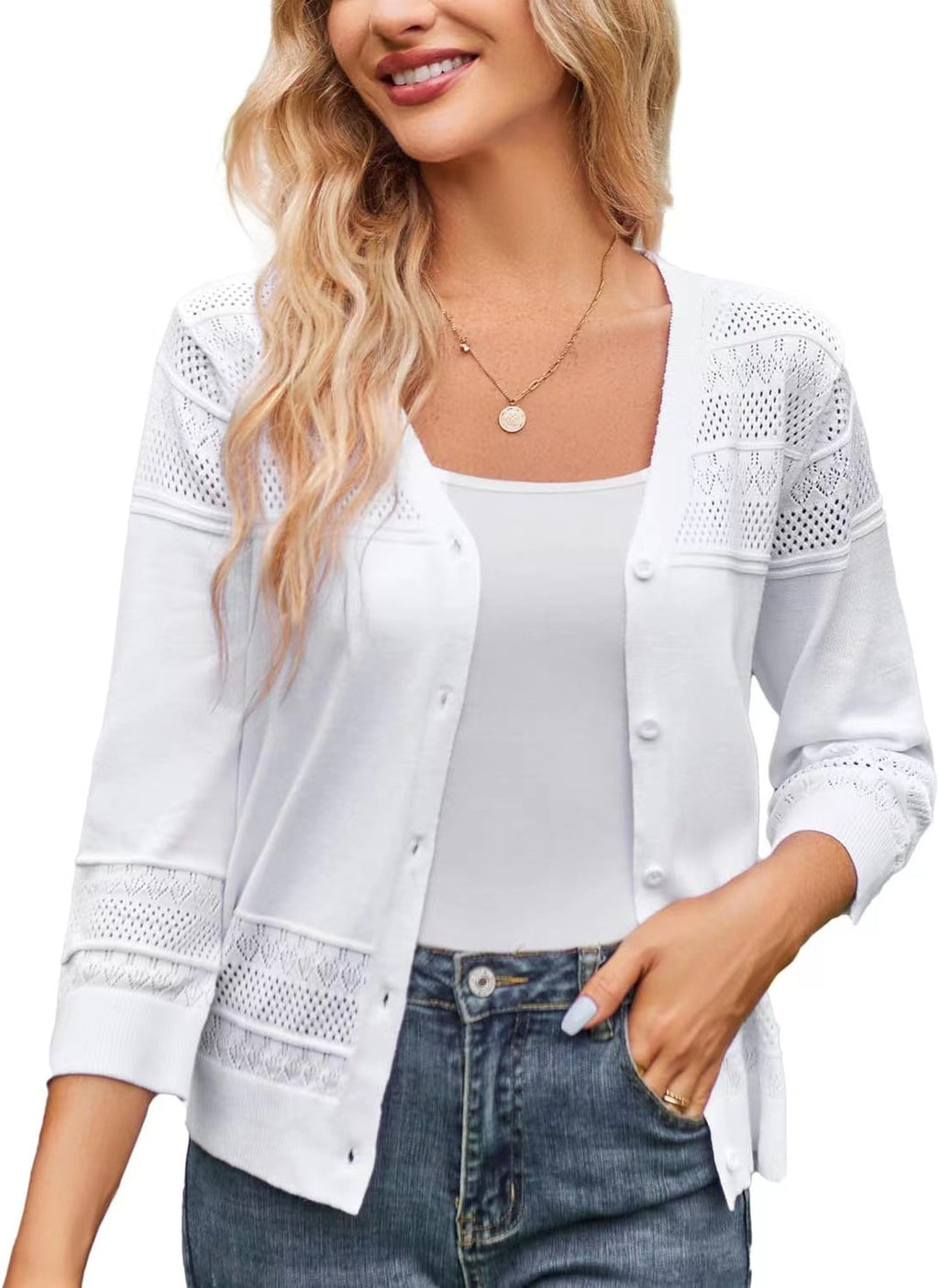 Kurzer Strick-Cardigan mit V-Ausschnitt