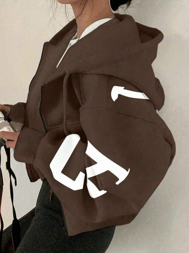 Freizeit-Sweatshirt mit Print und Reissverschluss