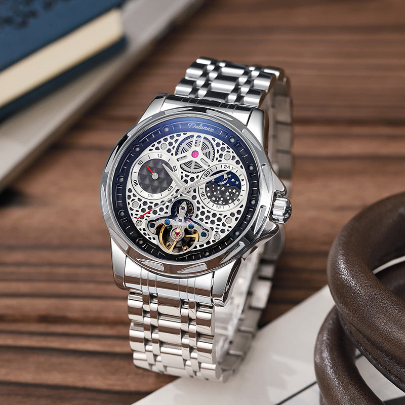 Wasserdicht Leuchtend Luxus-Trend Automatik Leder-Stahl-Armbanduhr
