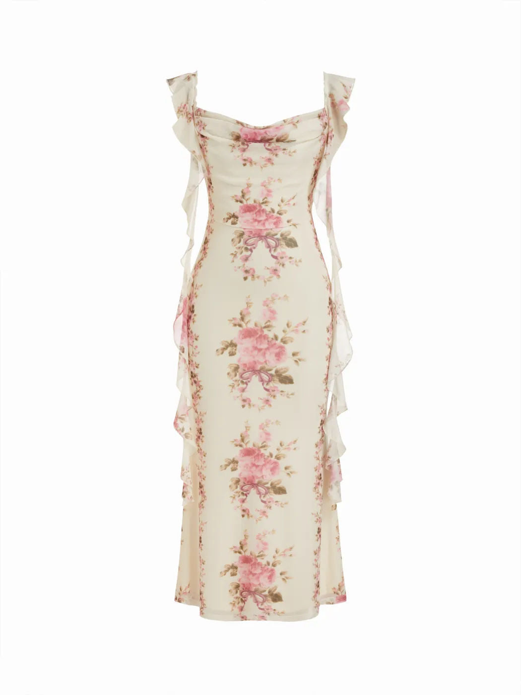 Pailletten Mesh Maxikleid mit Rüschen