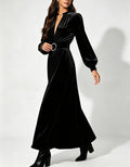 Velvet-Kleid mit V-Ausschnitt und Taillenbetonung