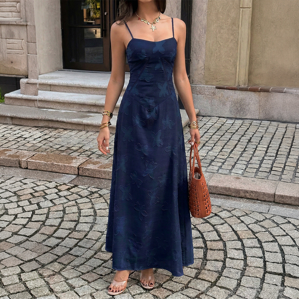Jacquard A-Linien Kleid mit Taillengürtel – Bild 4 | LuxeStyle