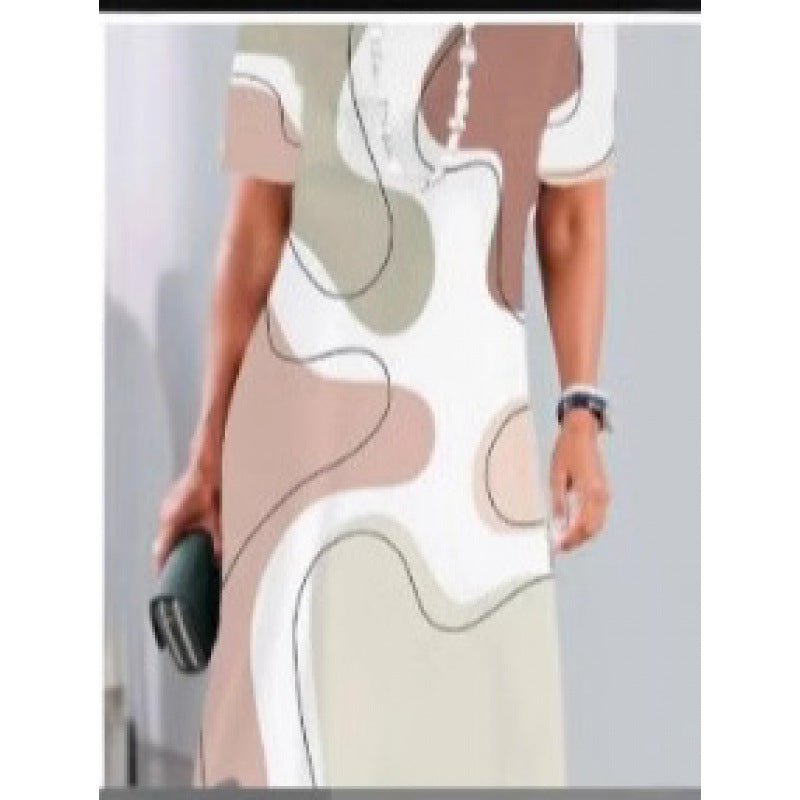 Bedrucktes Kurzarm T-Shirt-Kleid für Damen