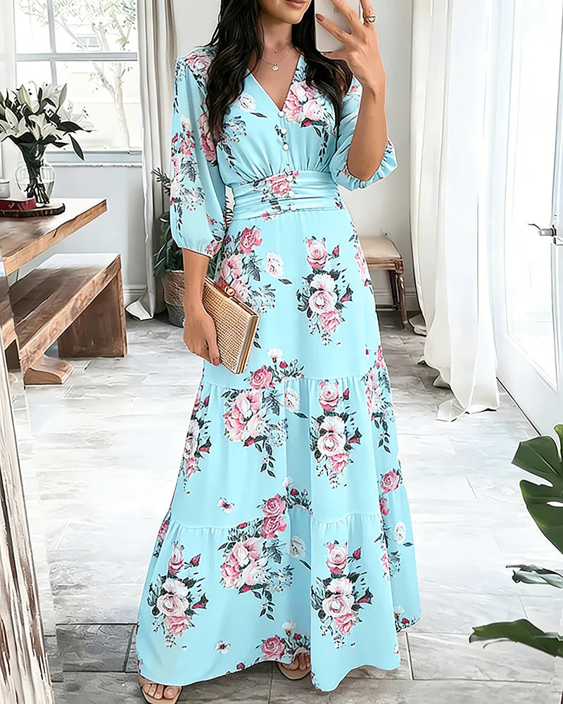 Chiffonkleid mit Volants und Taillengürtel