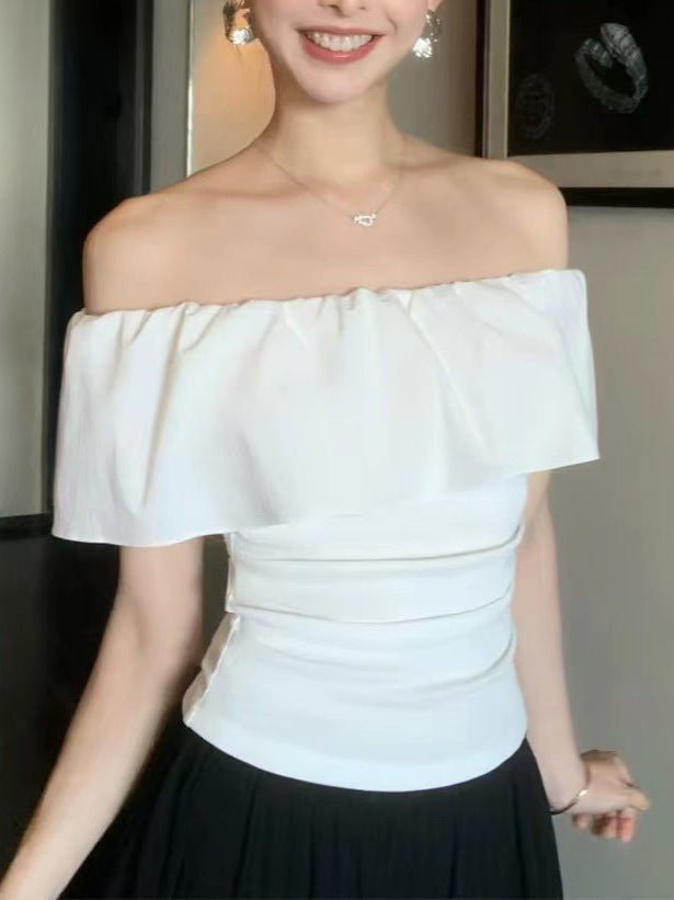 Runaway Girl Off-Shoulder T-Shirt mit Rüschen