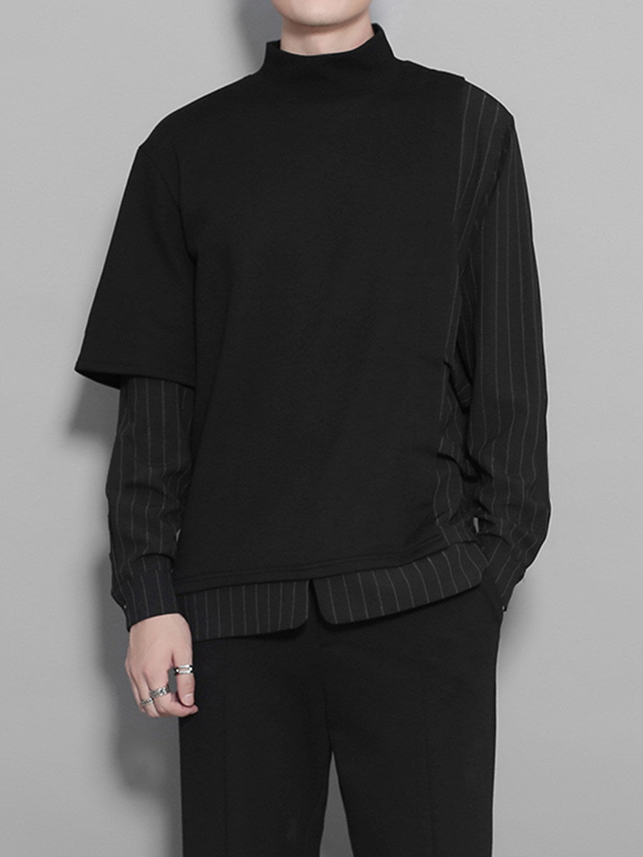 Langarm T-Shirt mit asymmetrischem Streifen-Patchwork | LuxeStyle